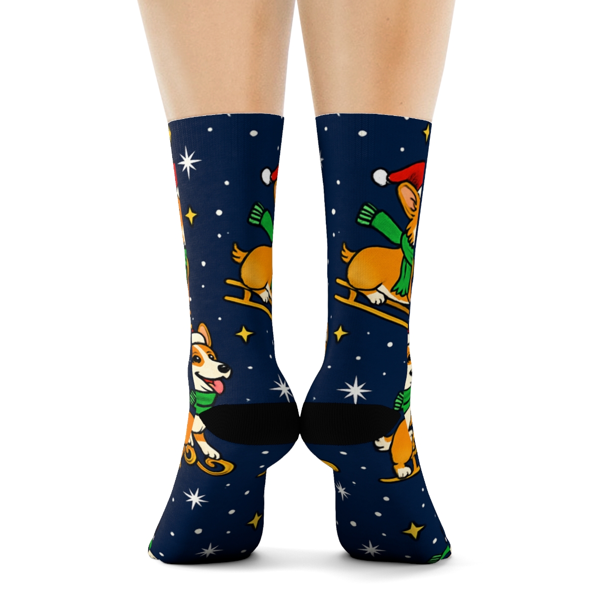 Festive Corgi Sleigh Parade personalized crew socks