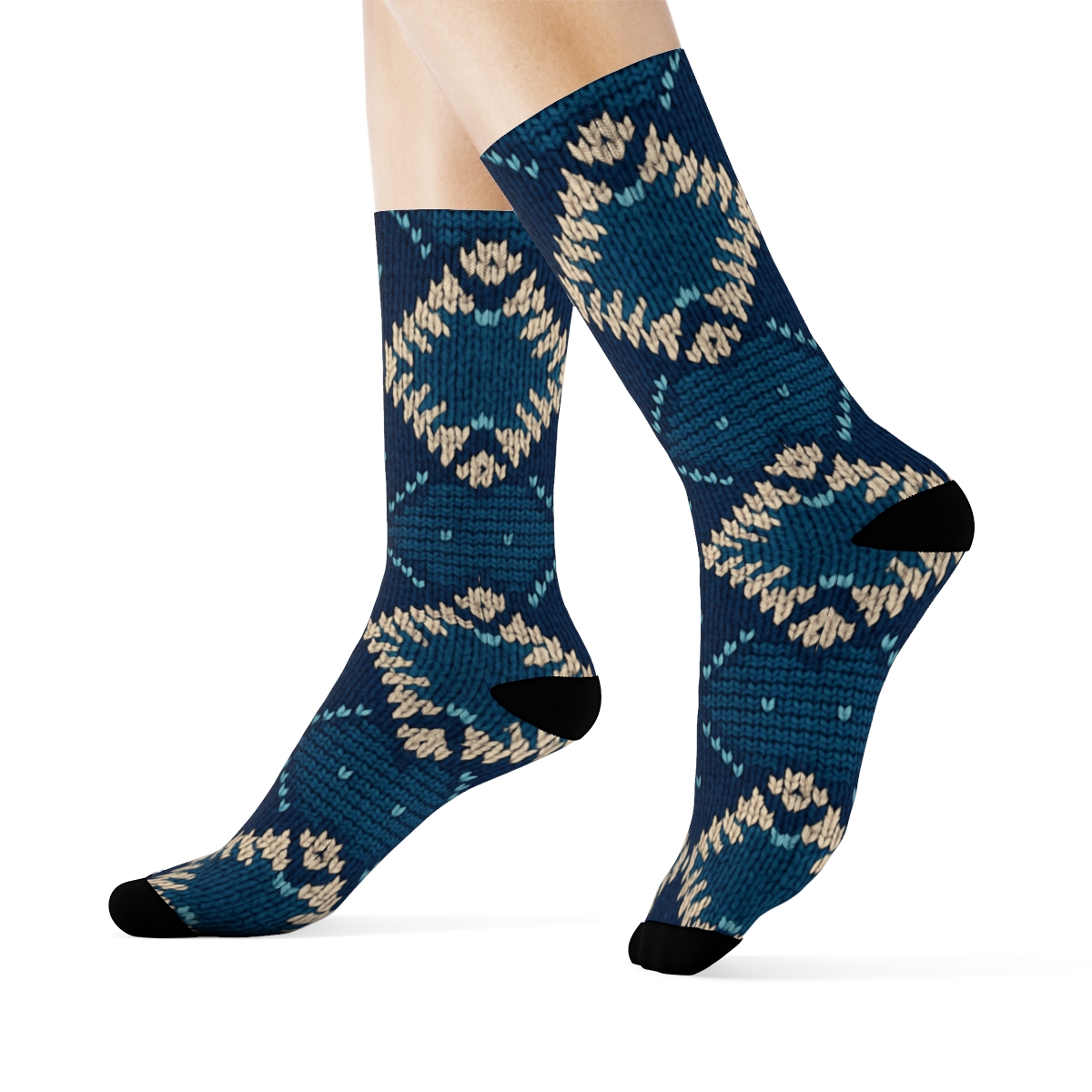 Knitted Illusion Shark Tooth Argyle soft everyday crew socks