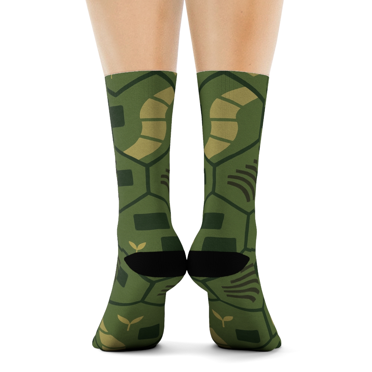 Moss Green Pathwork Landscaper Tessellation designer printed crew socks