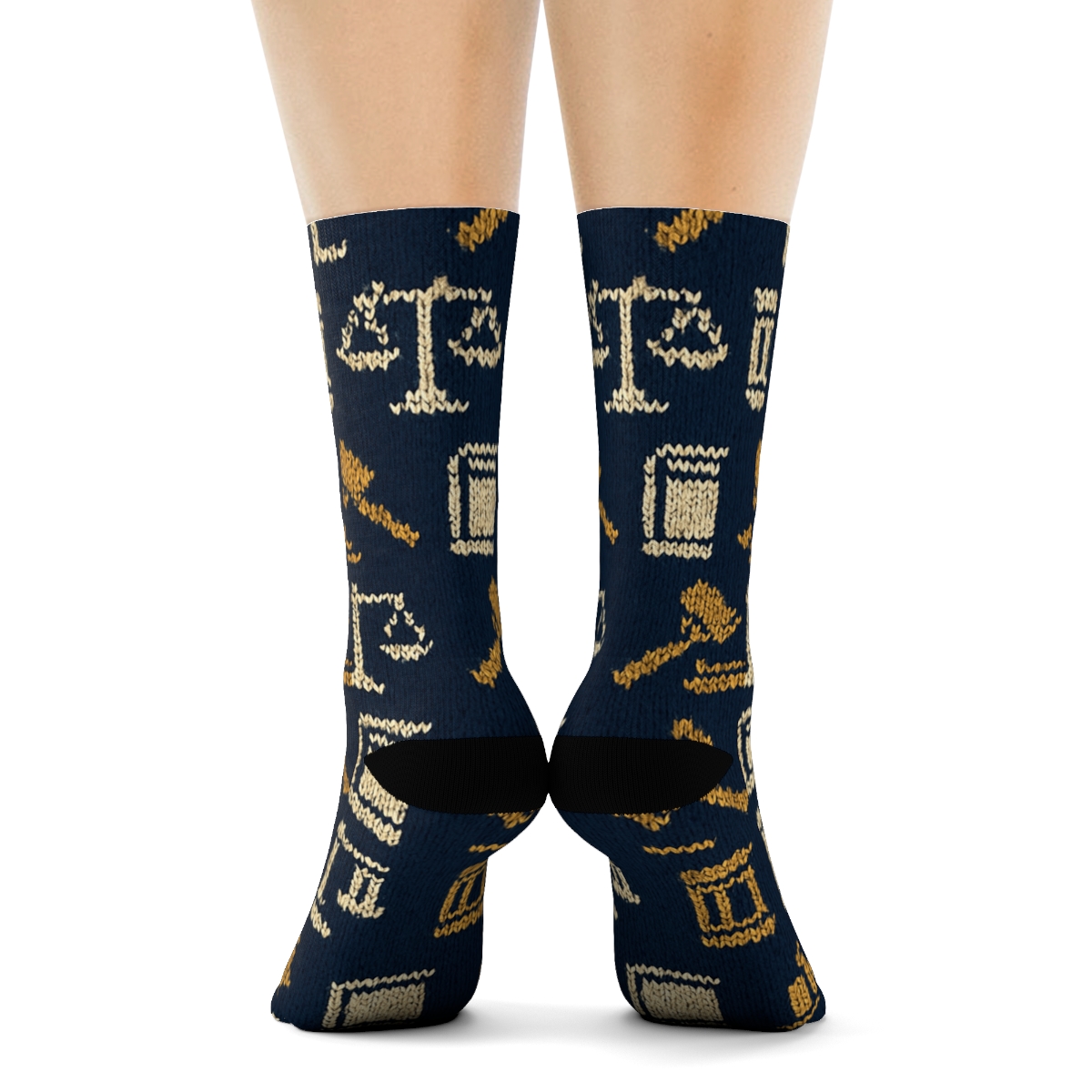 Lawyer Gavel And Scales Knit Grid trendy patterned crew socks