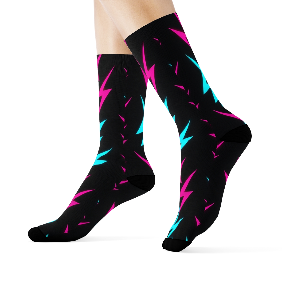 Neon Forked Lightning Chevron Field trendy patterned crew socks