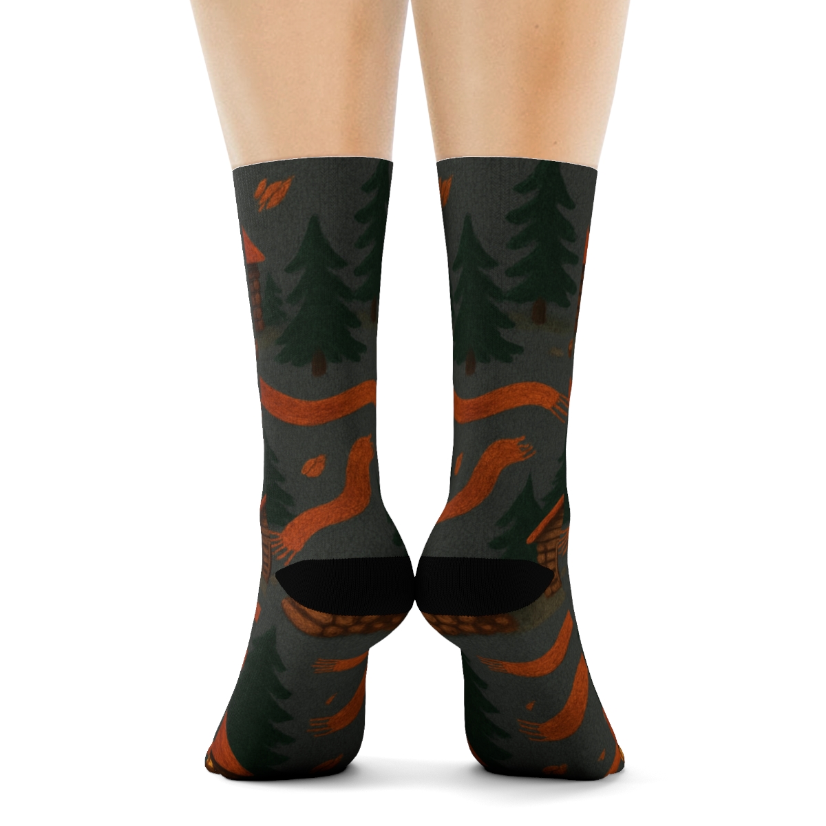 Cozy Cabin Wraparound Scene On Slate comfortable cotton crew socks