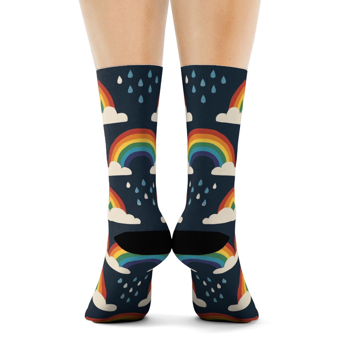 Rainbow Cloud Edge Bands On Midnight Navy custom crew socksRainbow Cloud Edge Bands on Midnight Navy Crew Socks - Image 4