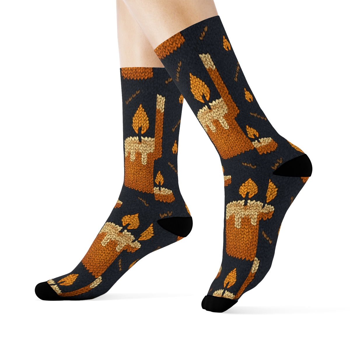 Candle Glow Hearth Knit Illusion Grid trendy patterned crew socks