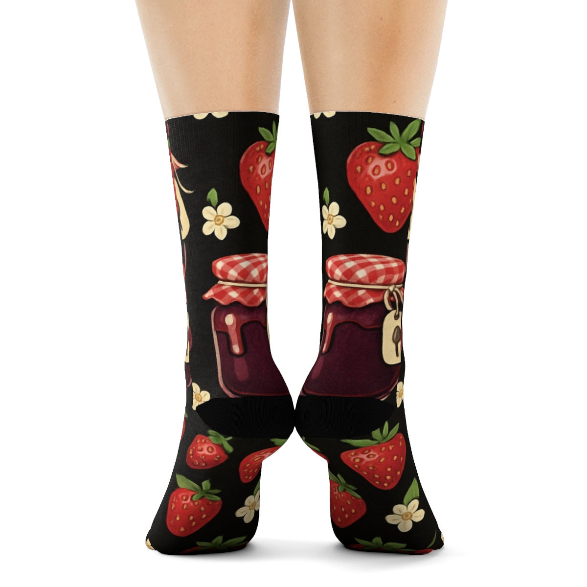 Midnight Strawberry Jam Jar Tile Parade trendy patterned crew socks