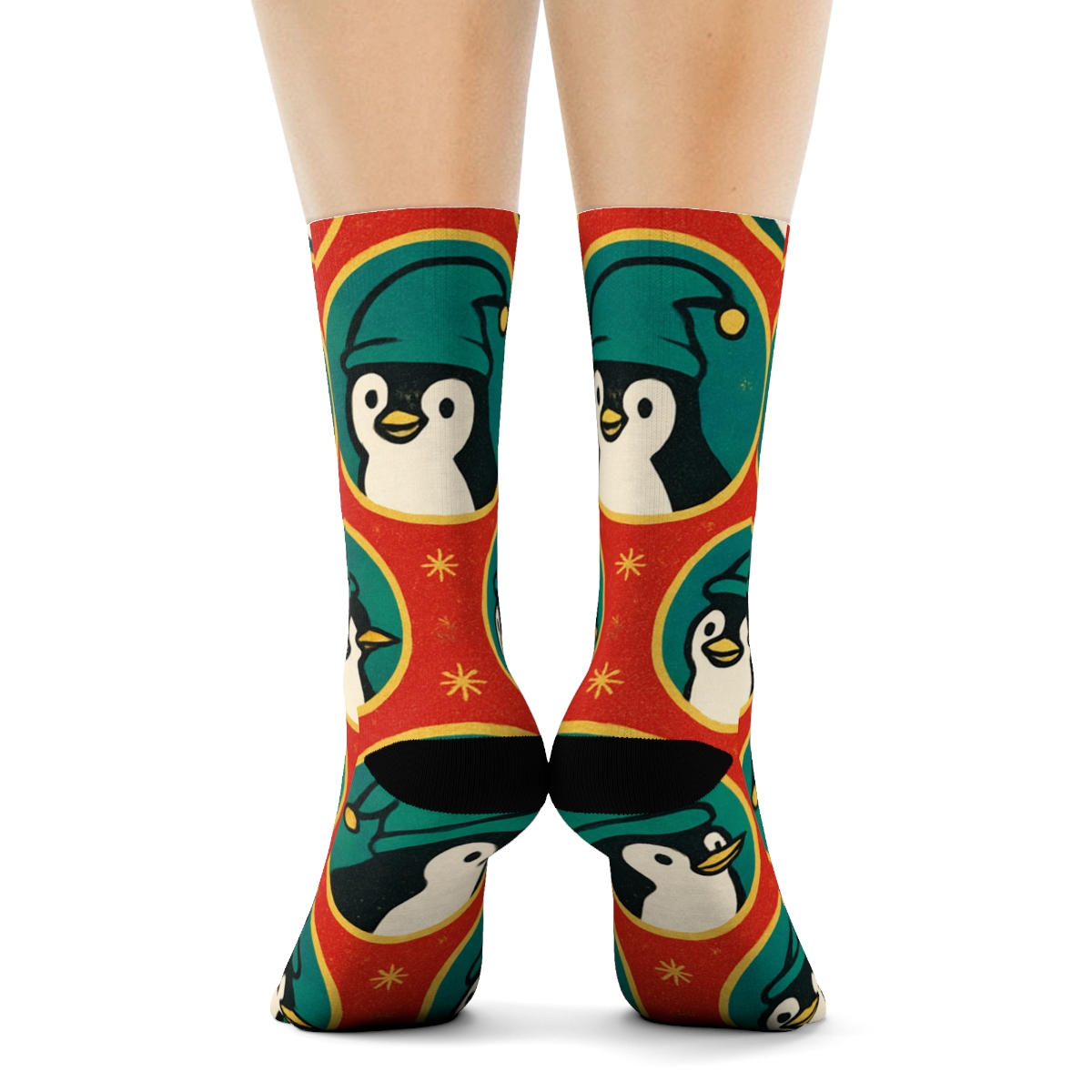 Penguin Ornament Grid stylish athletic crew socks