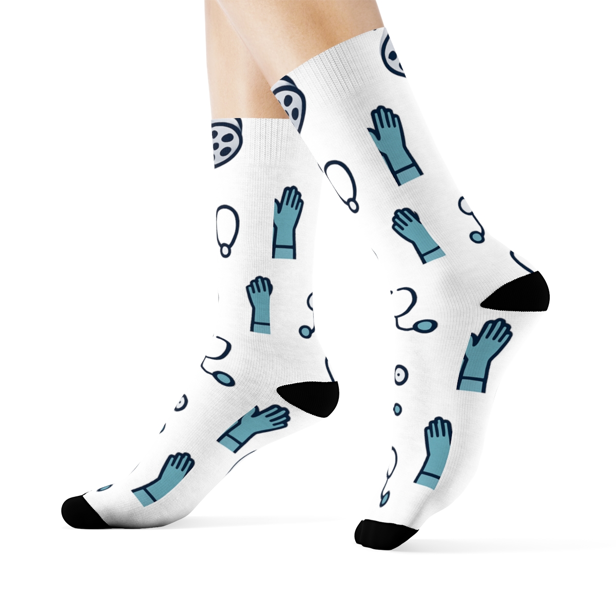 Operating Room Tiles With Surgeon Characters In Minimal Grid custom crew socks