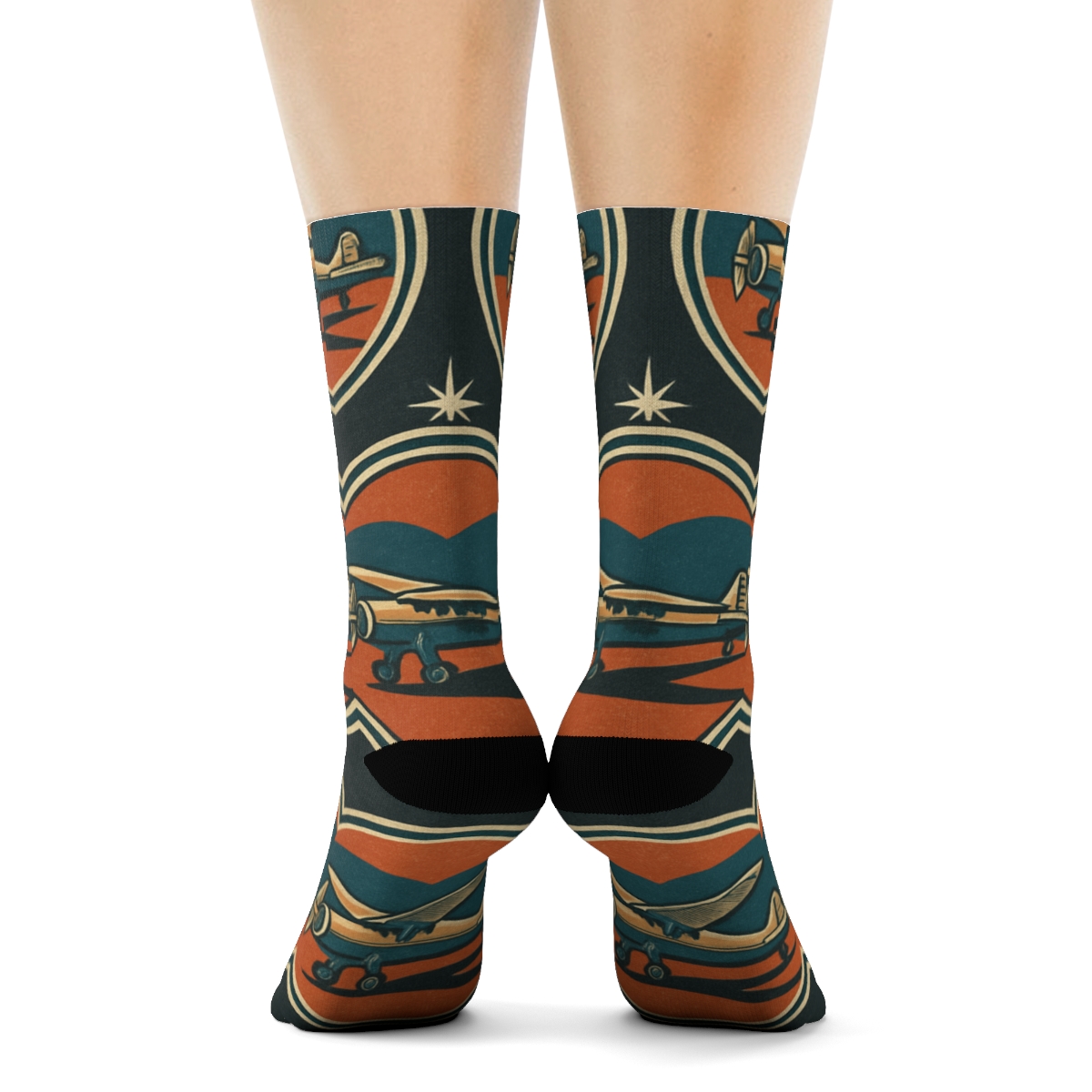 Vintage Poster Airplane Medallion Tiles unique graphic crew socks