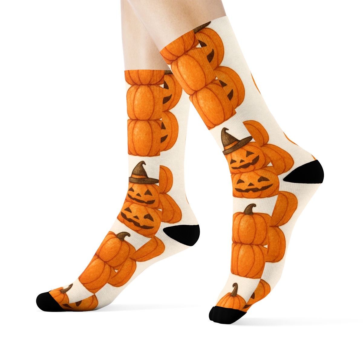 Stacked Pumpkin Column Repeat On White Background soft everyday crew socks