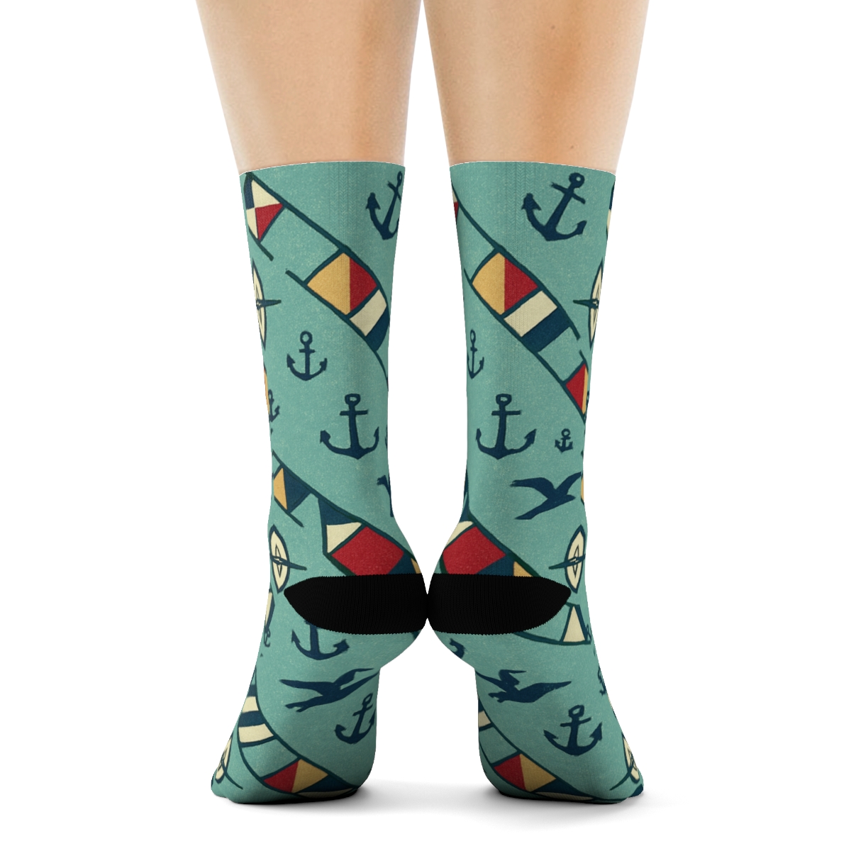 Ship Captain Compass Lattice Regatta Print custom crew socks