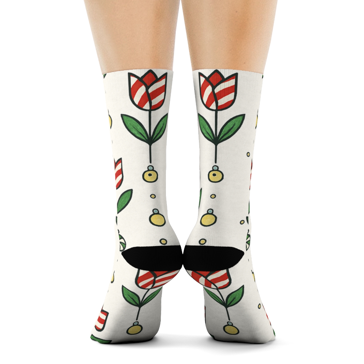 Candy Cane Tulip Stripe Grid On Snow White Background custom crew socks