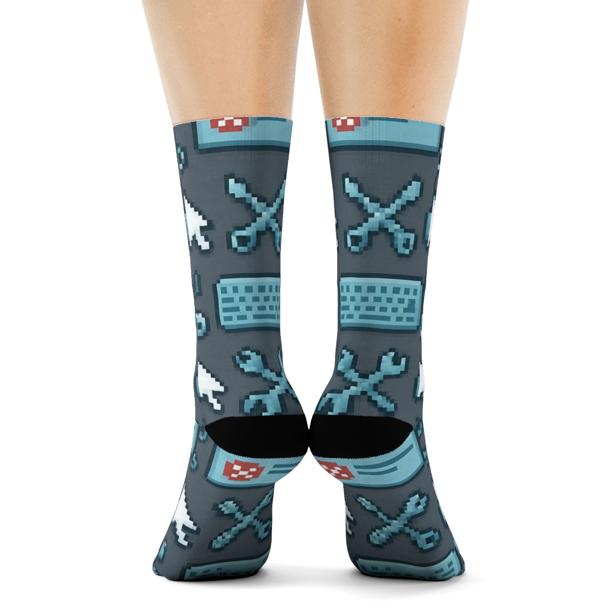 Pixel Art It Support Specialist Icon Grid comfortable cotton crew socks