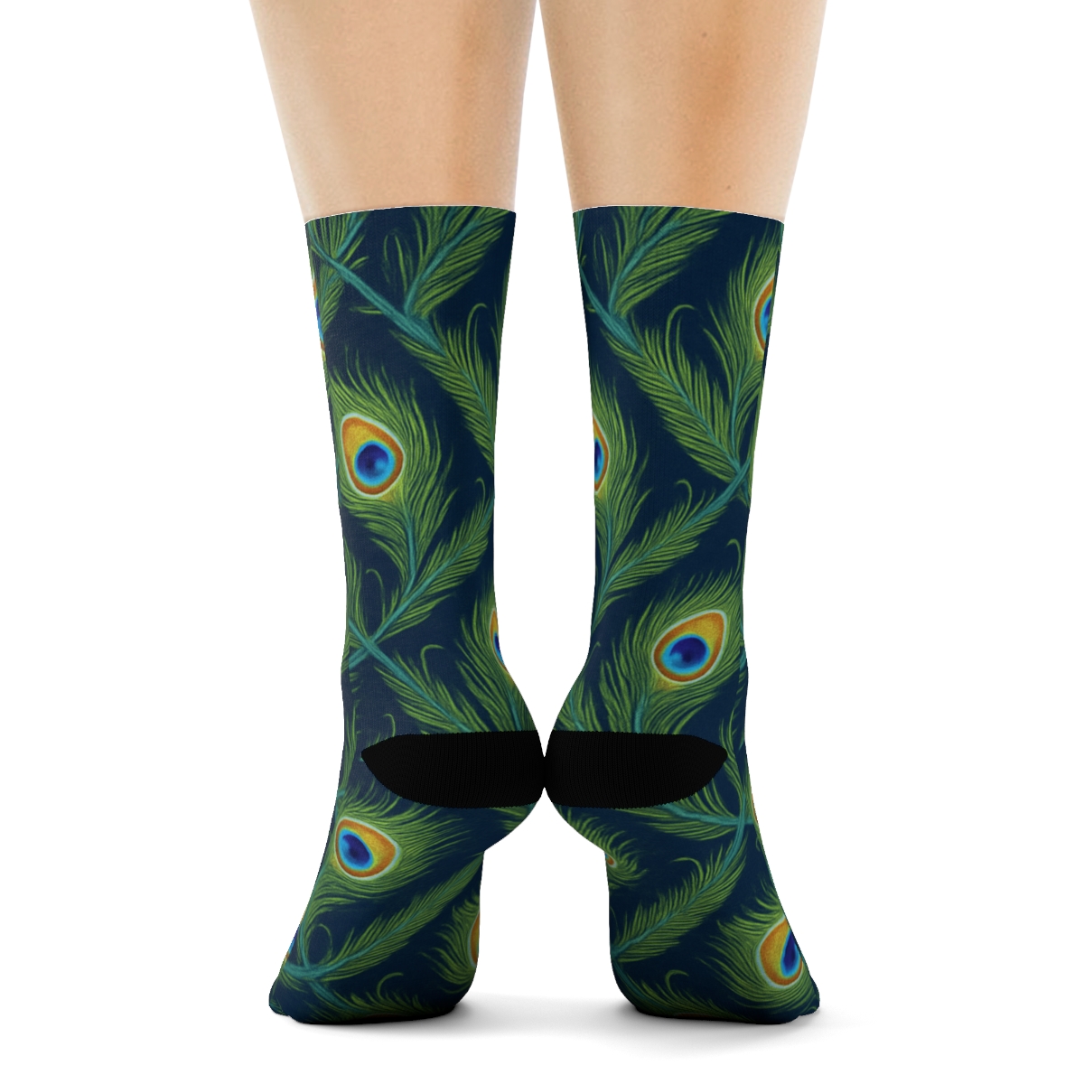 Peacock Eye Feather Lattice On Sapphire unique graphic crew socks