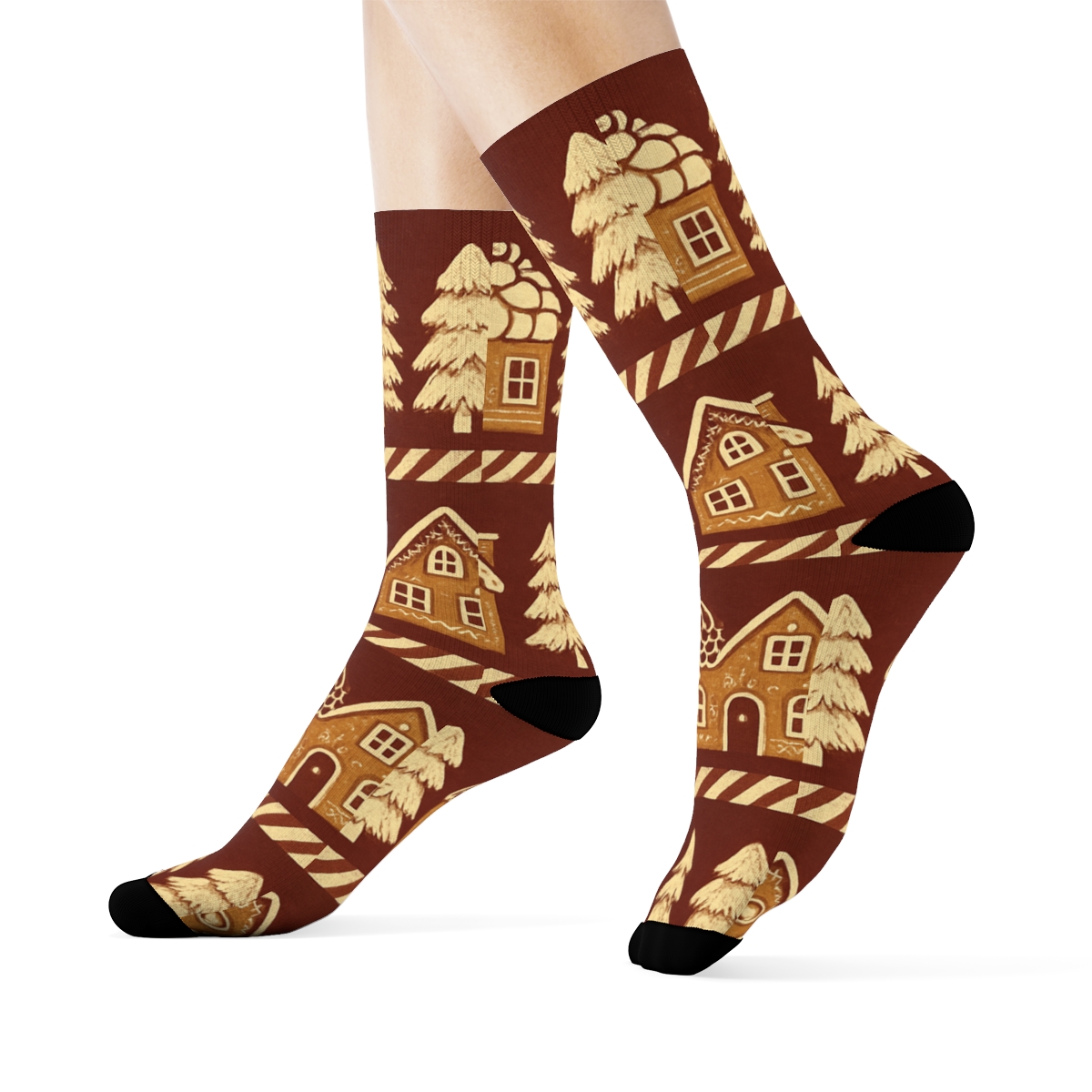 Gingerbread House Holiday Band trendy patterned crew socks