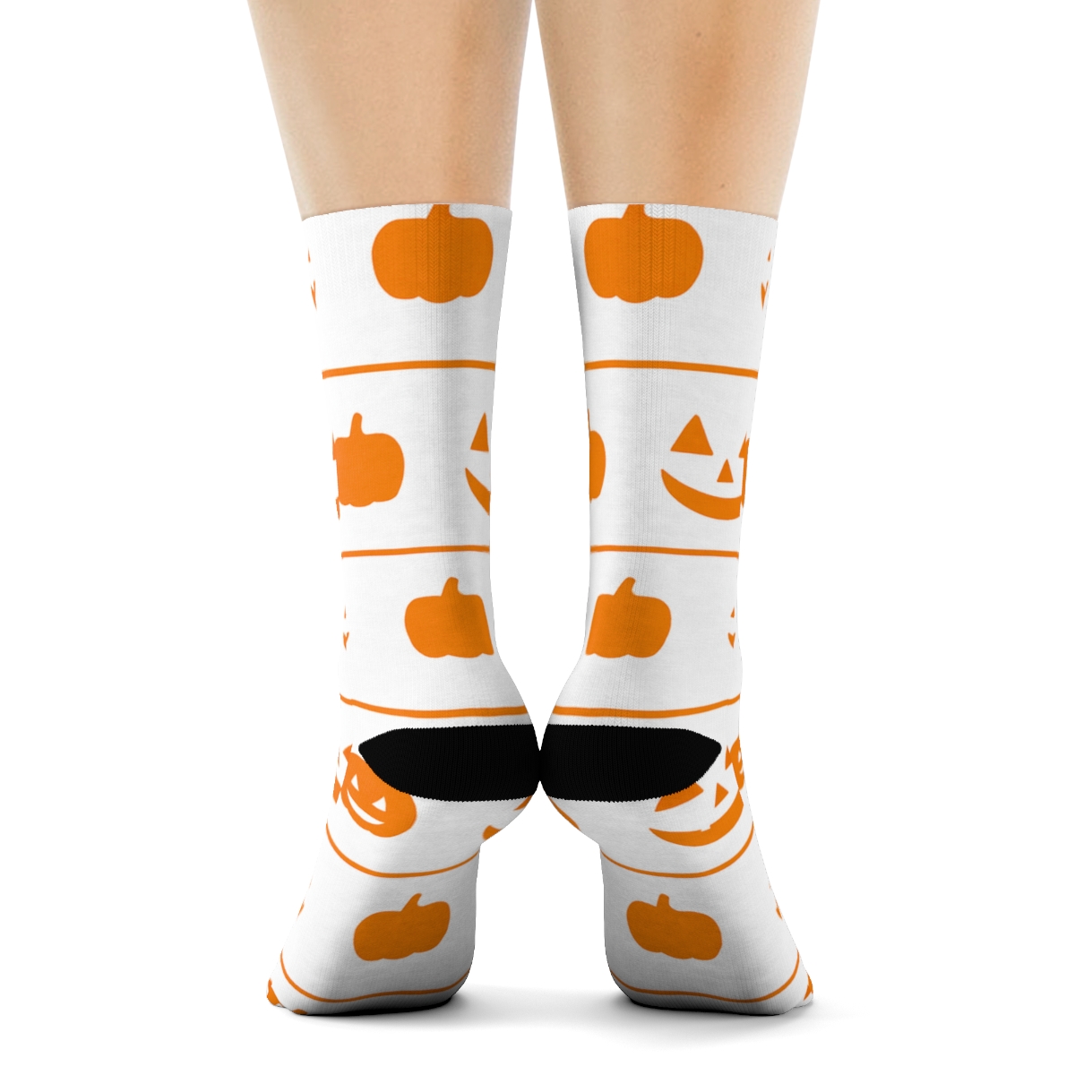 Carved Pumpkin Smile Stripe Repeat On White Background premium sports crew socks