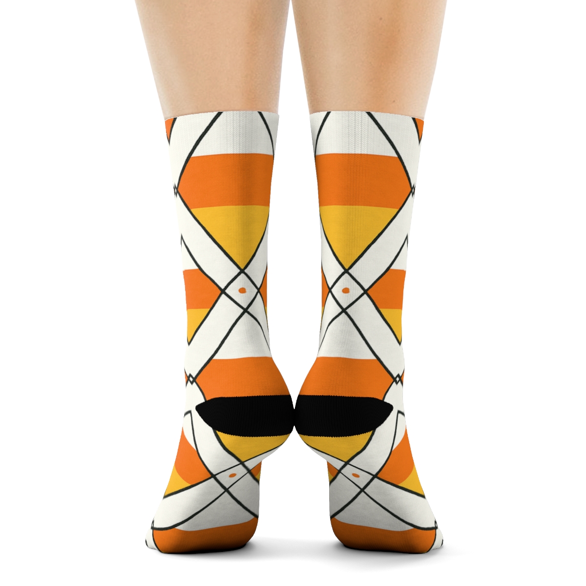 Candy Corn Argyle Repeat On White Background custom crew socks