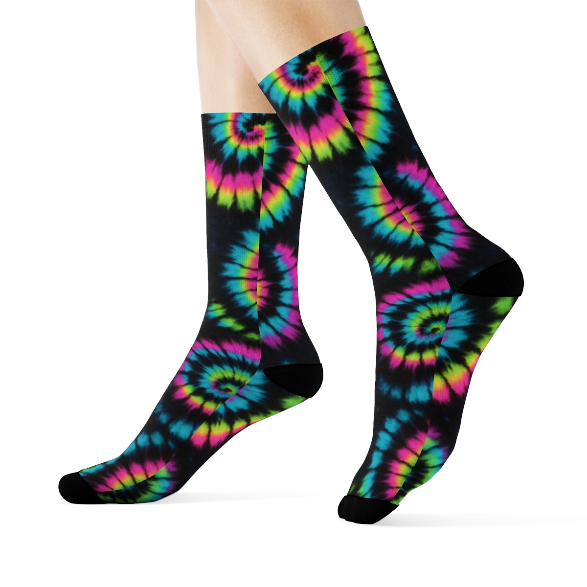 Neon Spiral Whorl Tile Grid On Black Background comfortable cotton crew socks