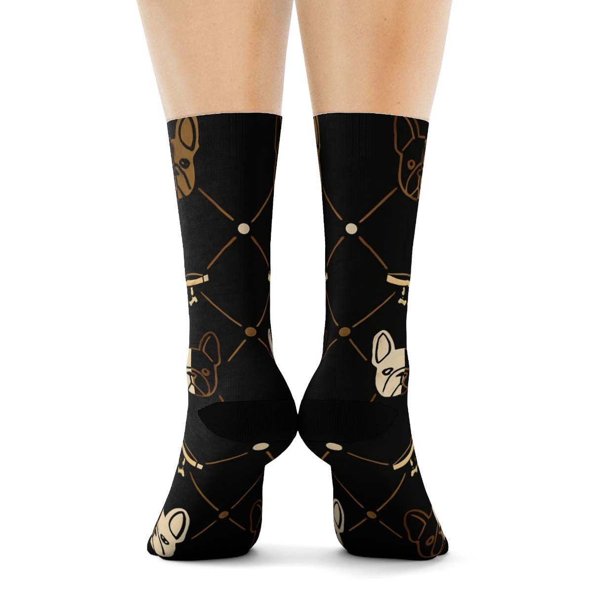French Bulldog Chic Collar Lattice On Midnight Field comfortable cotton crew socks