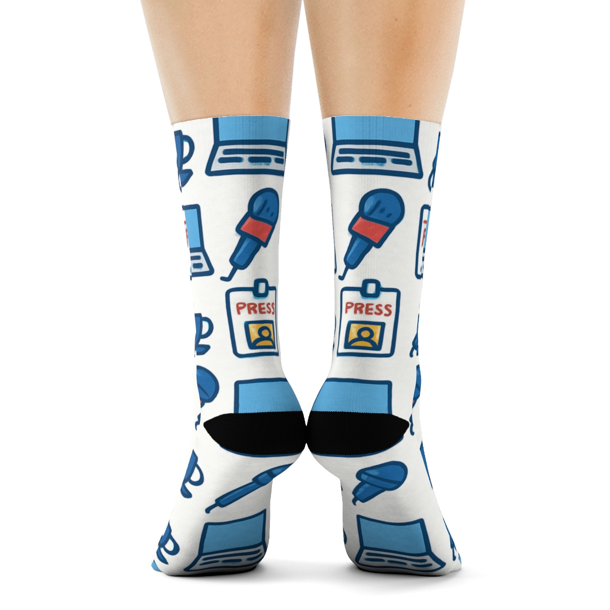 Pressroom Patchwork With Journalist Motifs unique graphic crew socks