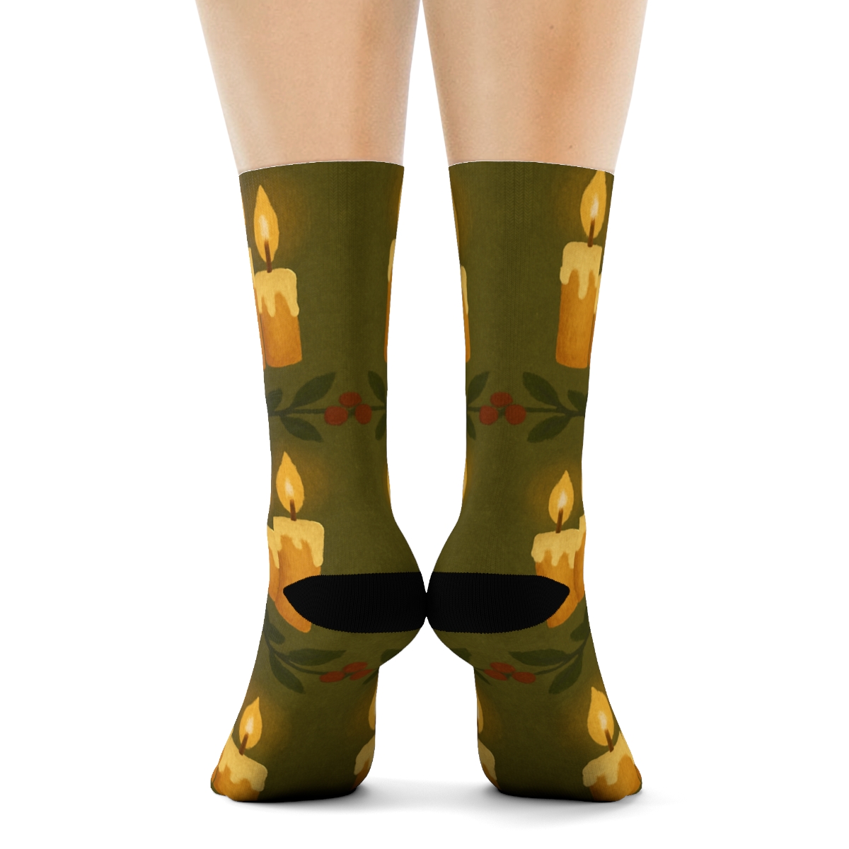 Holiday Candle Row Christmas Pattern trendy patterned crew socks