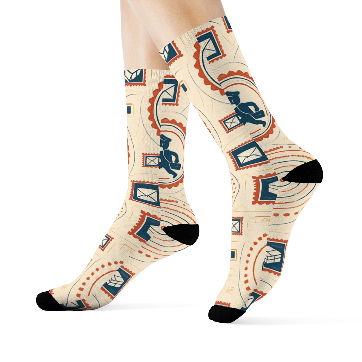Stamp Spiral Parade With Postal Worker Icons personalized crew socks