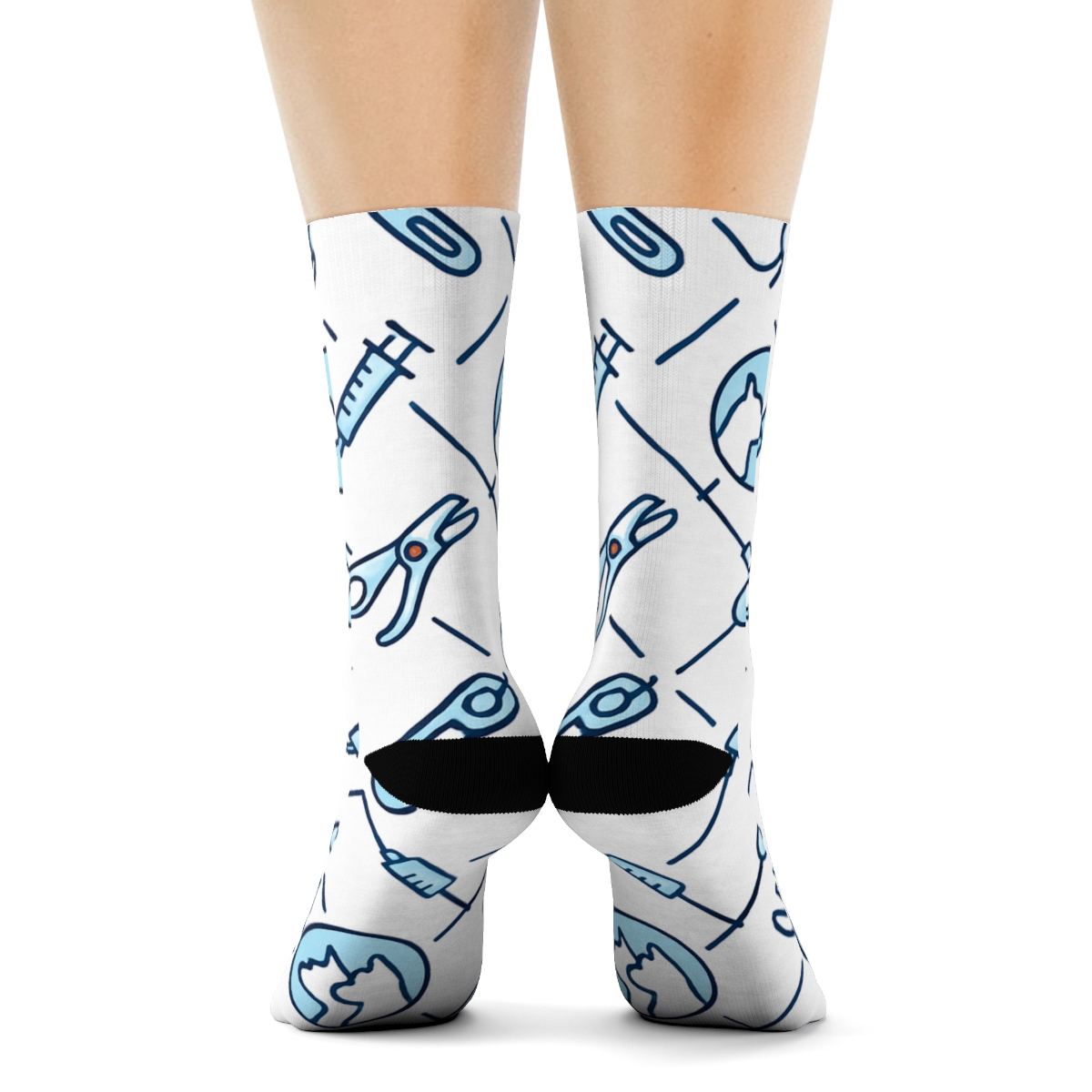 Paw Print Lattice With Veterinary Technician Tools comfortable cotton crew socks