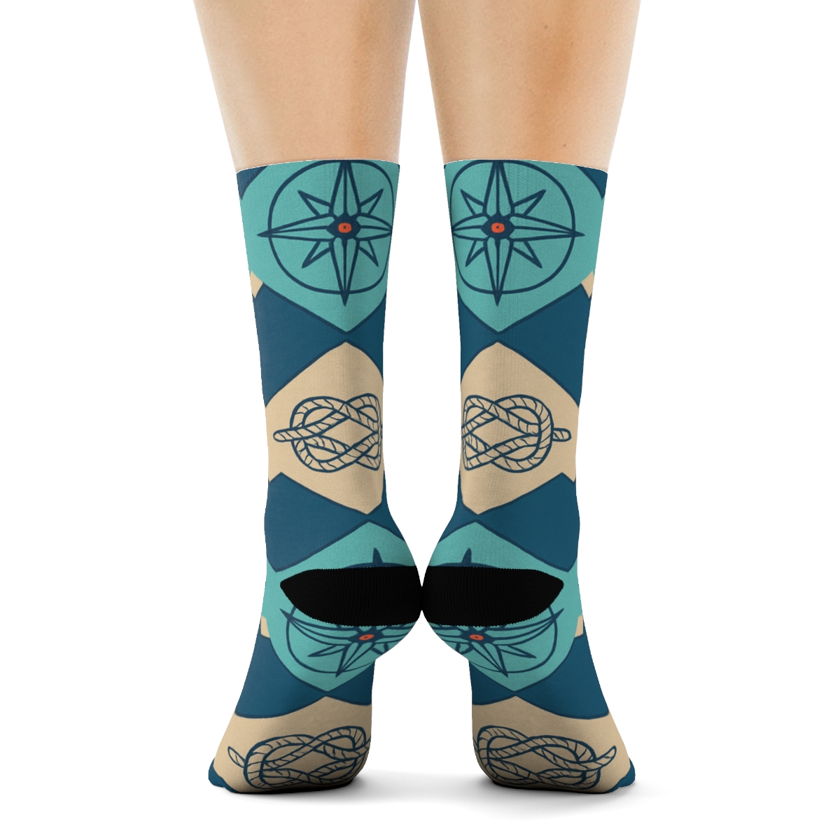 Ship Captain Compass-Knot Chevron trendy patterned crew socks