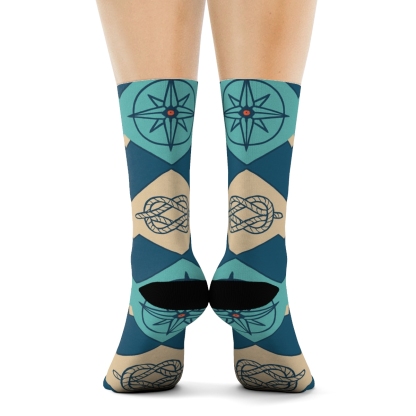 Ship Captain Compass-Knot Chevron trendy patterned crew socks