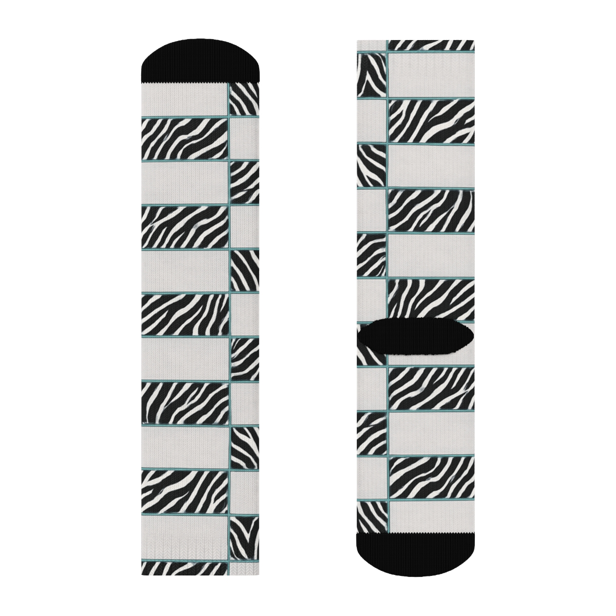 Teal Inlay Zebra Stripe Crossing Tiles On Soft Gray soft everyday crew socks