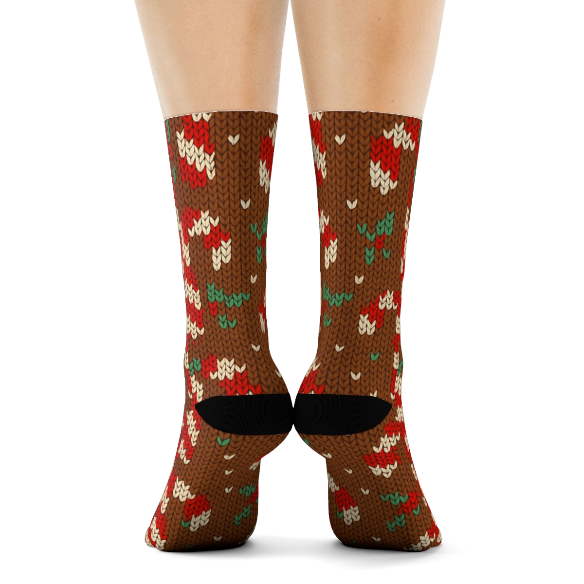 Knitted Illusion Candy Canes Fair Isle Grid premium sports crew socks