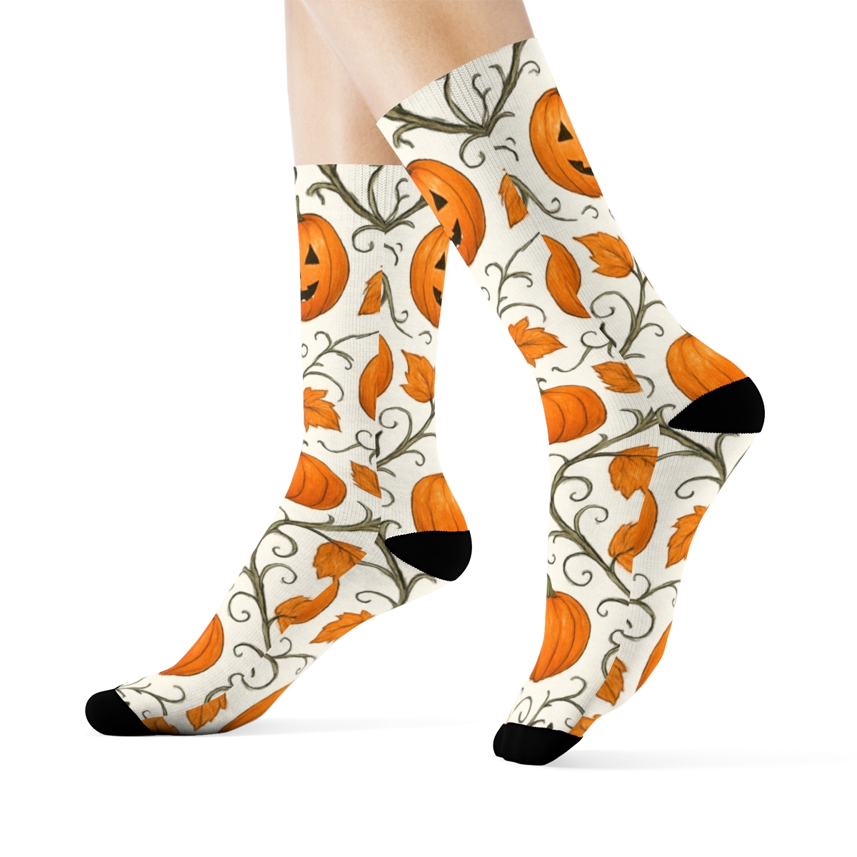 Pumpkin Vine Lattice Repeat On White Background premium sports crew socks
