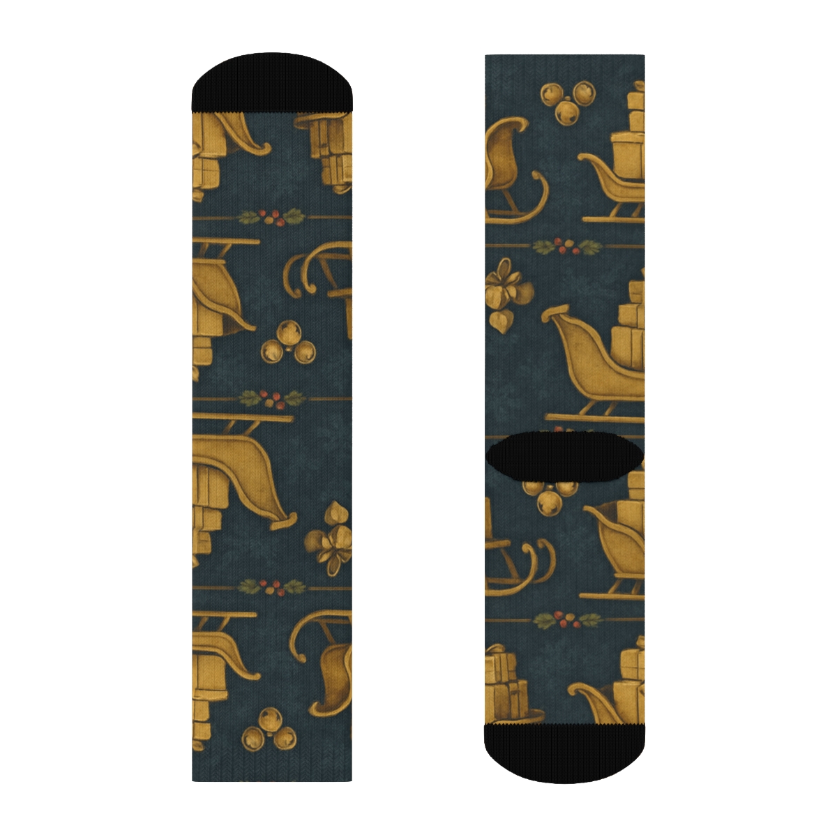 Lantern Lit Pattern With Sleigh Parade In Gold Accents stylish athletic crew socks