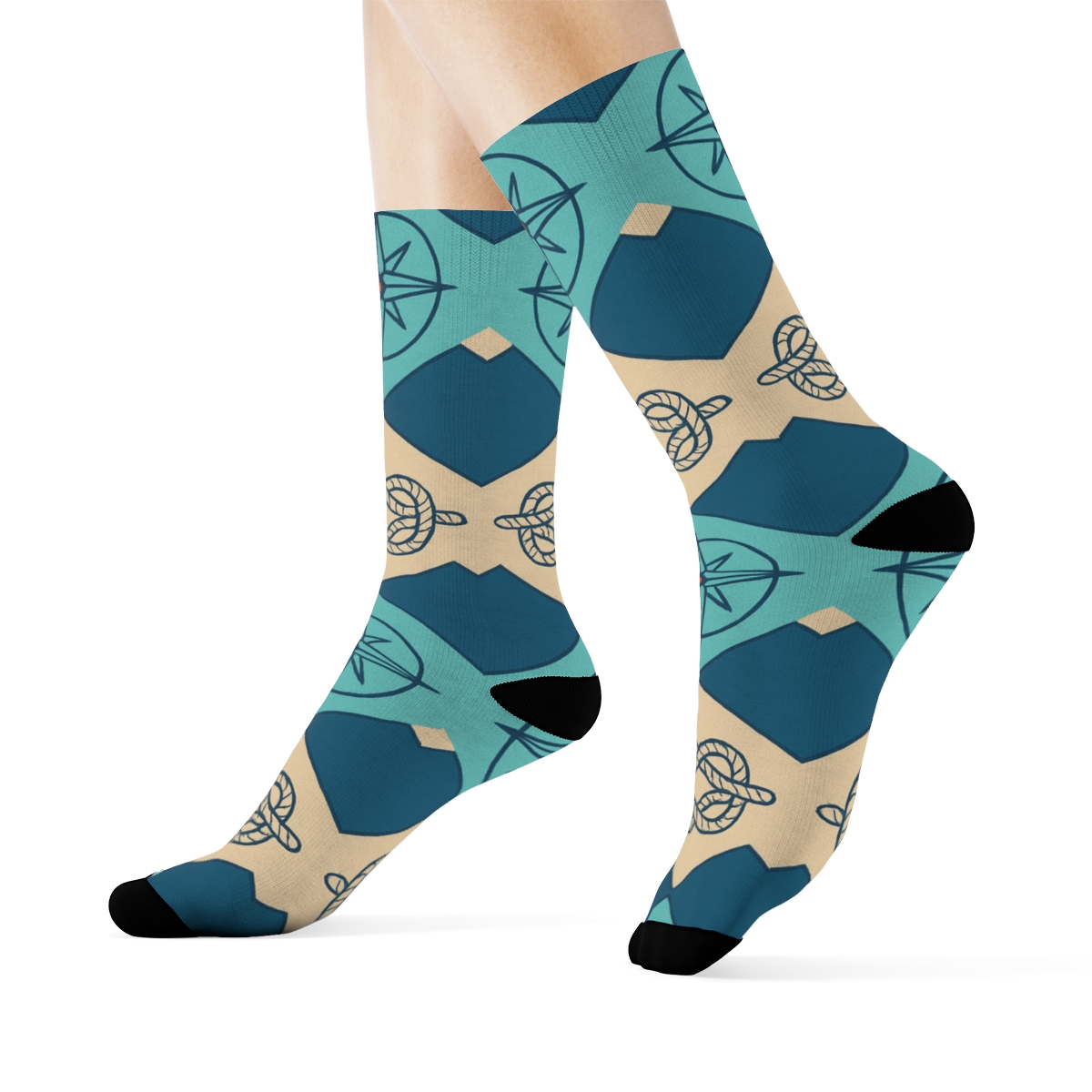 Ship Captain Compass-Knot Chevron trendy patterned crew socks