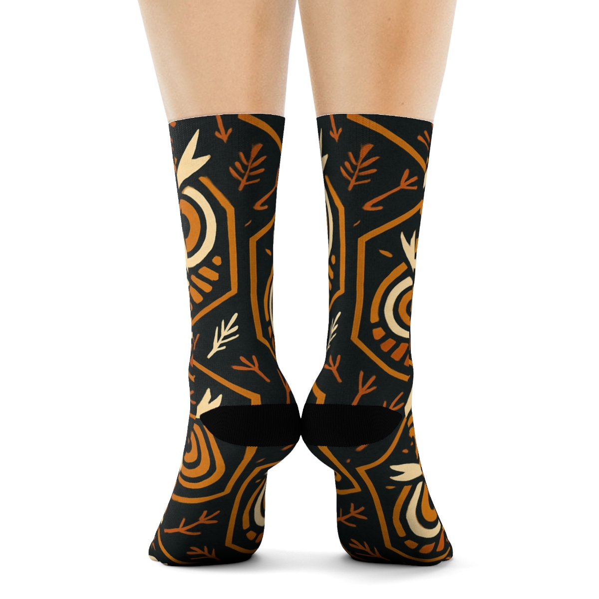 Owl Eye Medallion Repeat On Charcoal Background custom crew socks