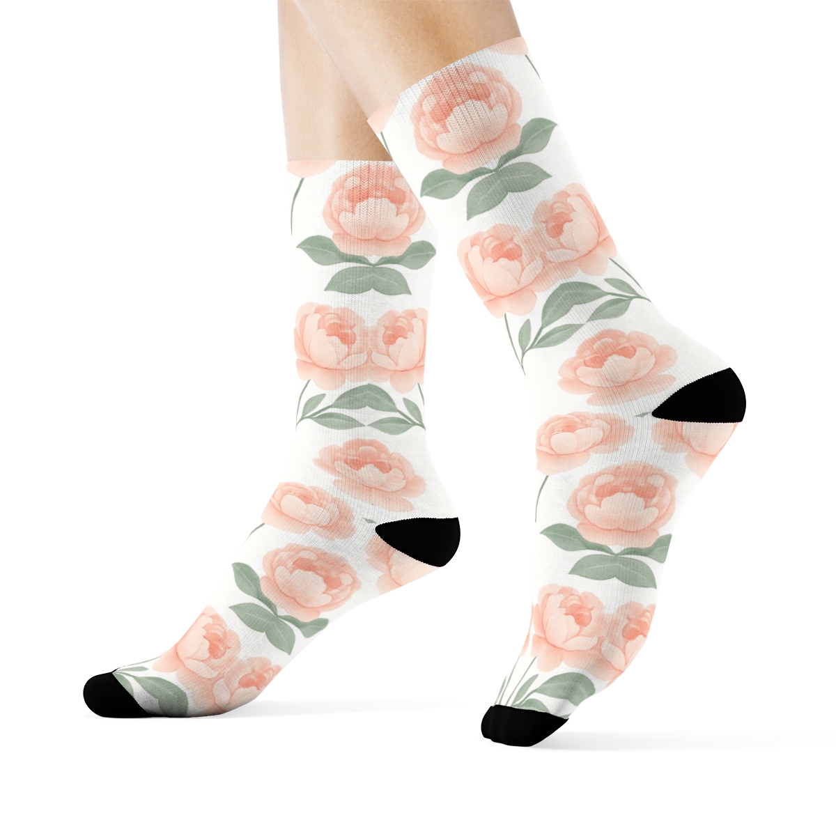 Peony Mirror Pair On White Background trendy patterned crew socks