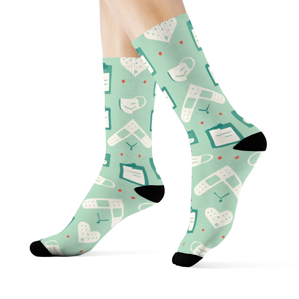 Clinic Chevron With Nurse Icons designer printed crew socks