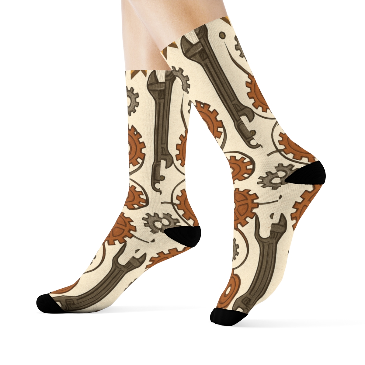 Mirrored Wrench And Cog Rhythm For Mechanical Engineer trendy patterned crew socks