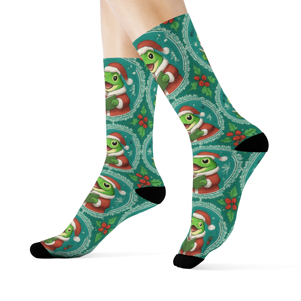 Frog Carolers Snowflake Medallions trendy patterned crew socks