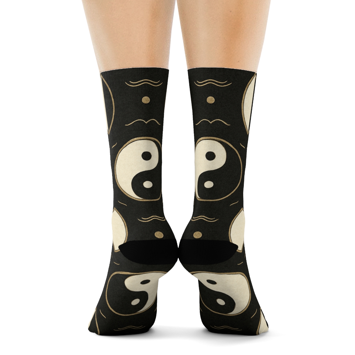 Gold Ink Taijitu Mandala Lattice On Black premium sports crew socksGold Ink Taijitu Mandala Lattice on Black Crew Socks - Image 4