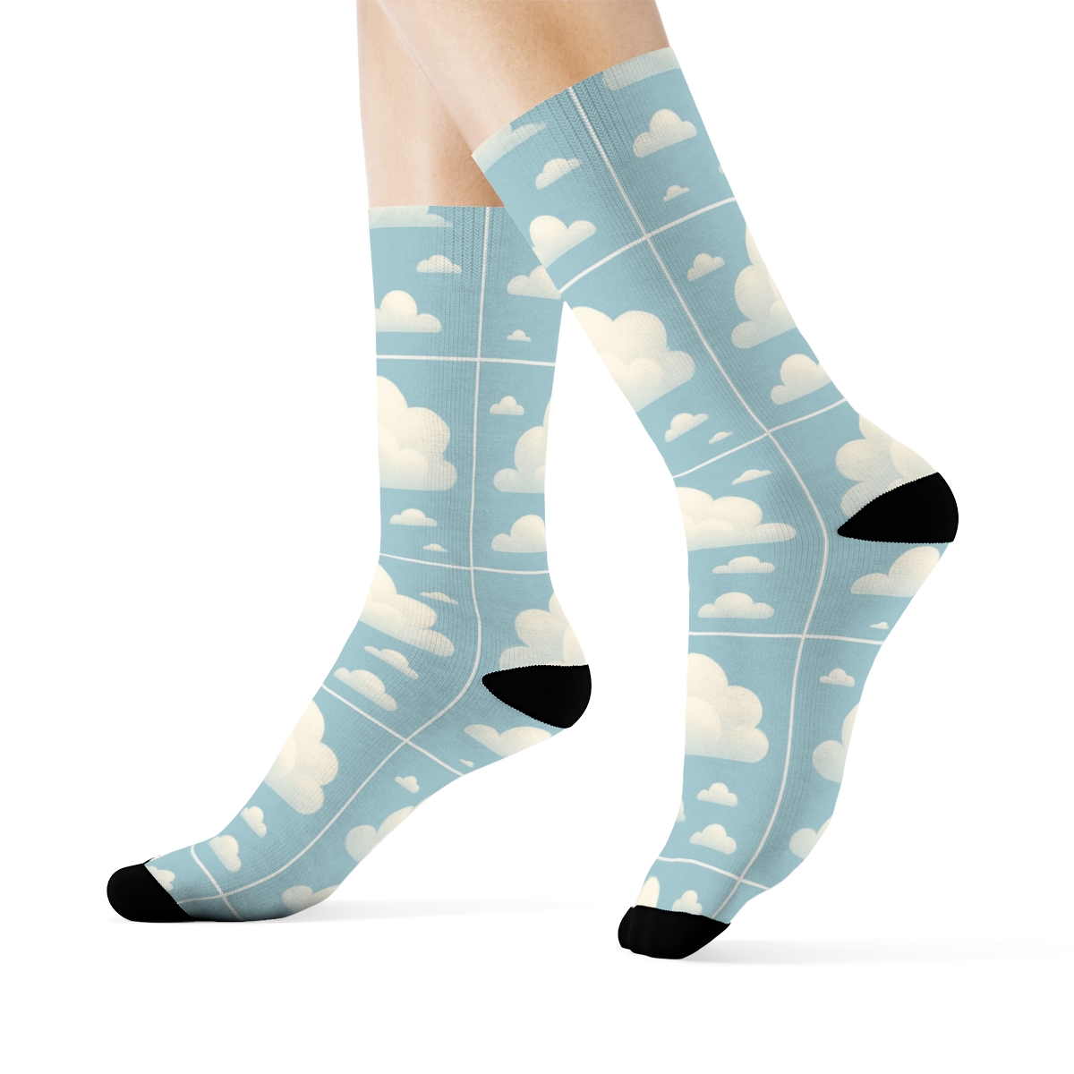 Cumulus Grid On Sky Blue unique graphic crew socks