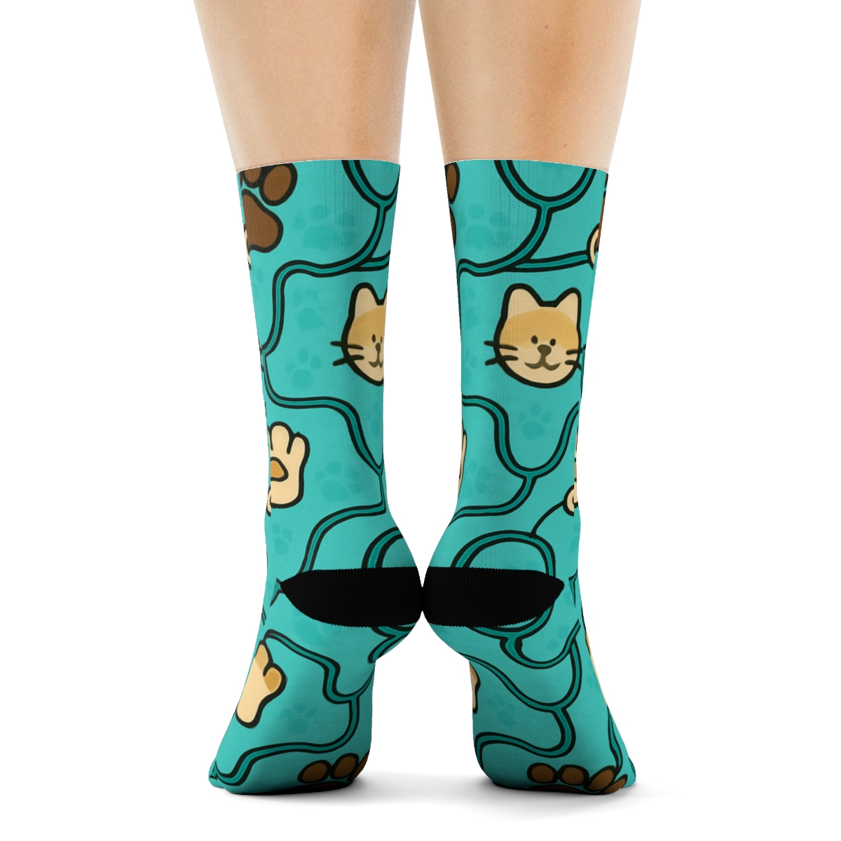 Veterinarian Paw Rhythm Mosaic designer printed crew socks