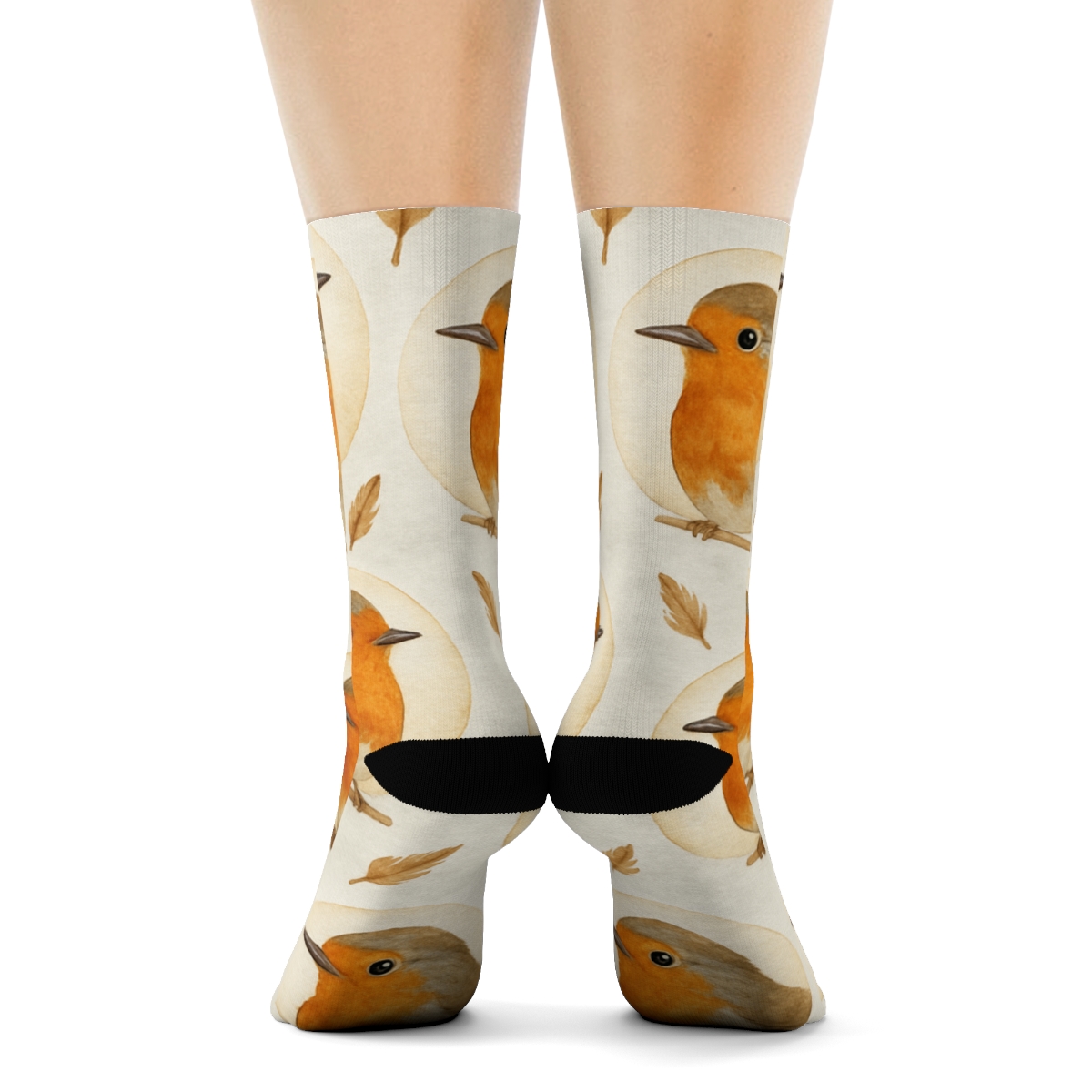 Robin Portrait Medallions On Soft Light Gray Background soft everyday crew socks