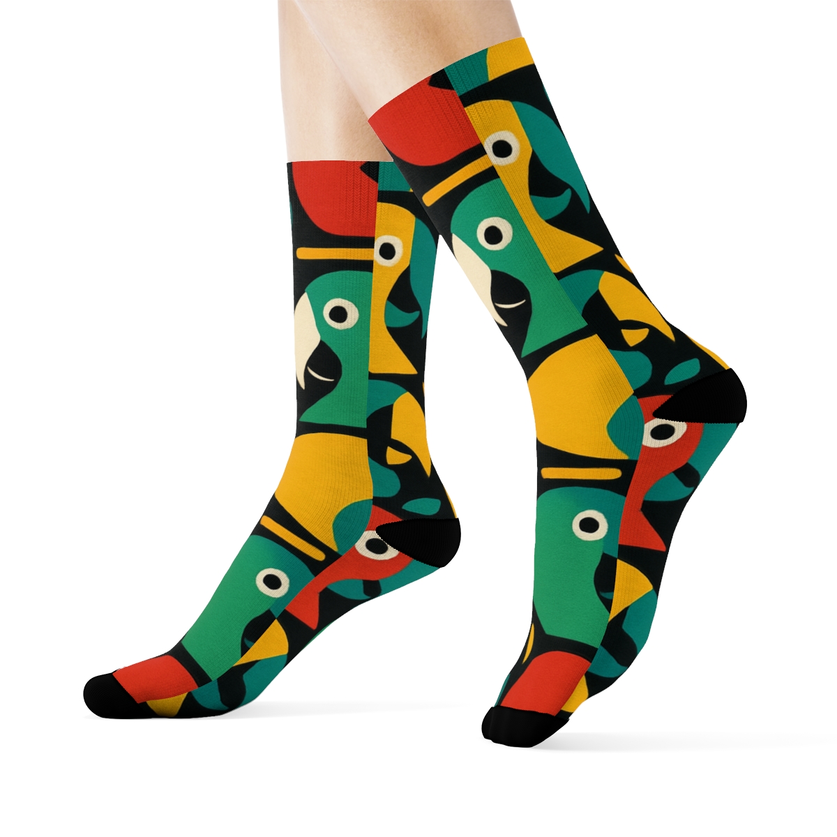 Parrot Beak Mosaic On Black Background premium sports crew socks