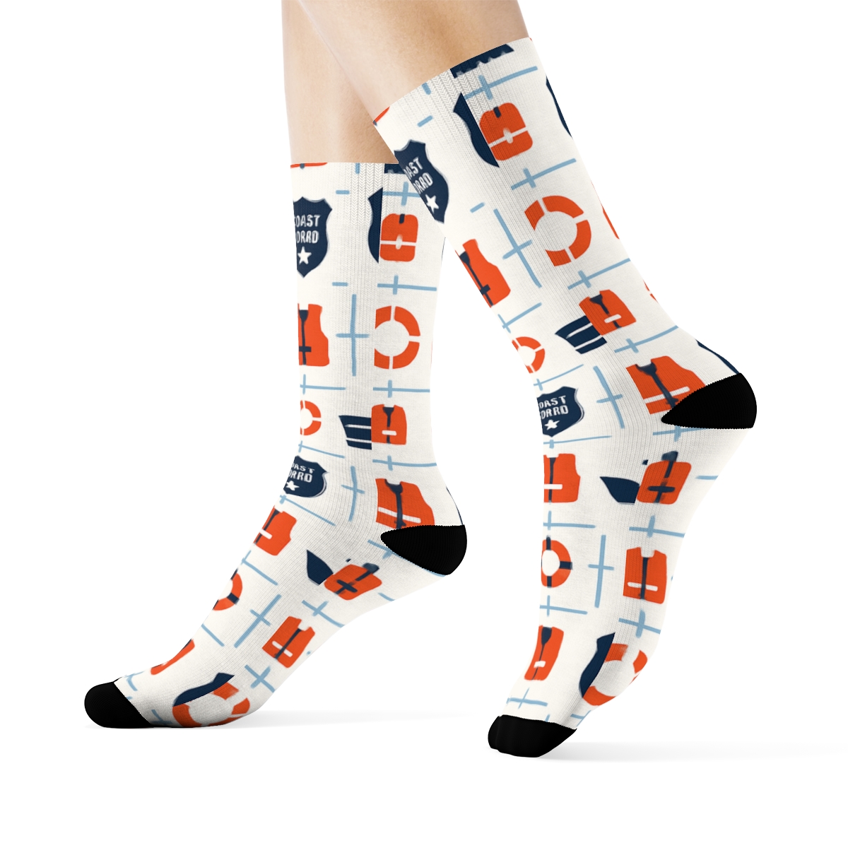 Nautical Grid With Coast Guard Officer Icons stylish athletic crew socks
