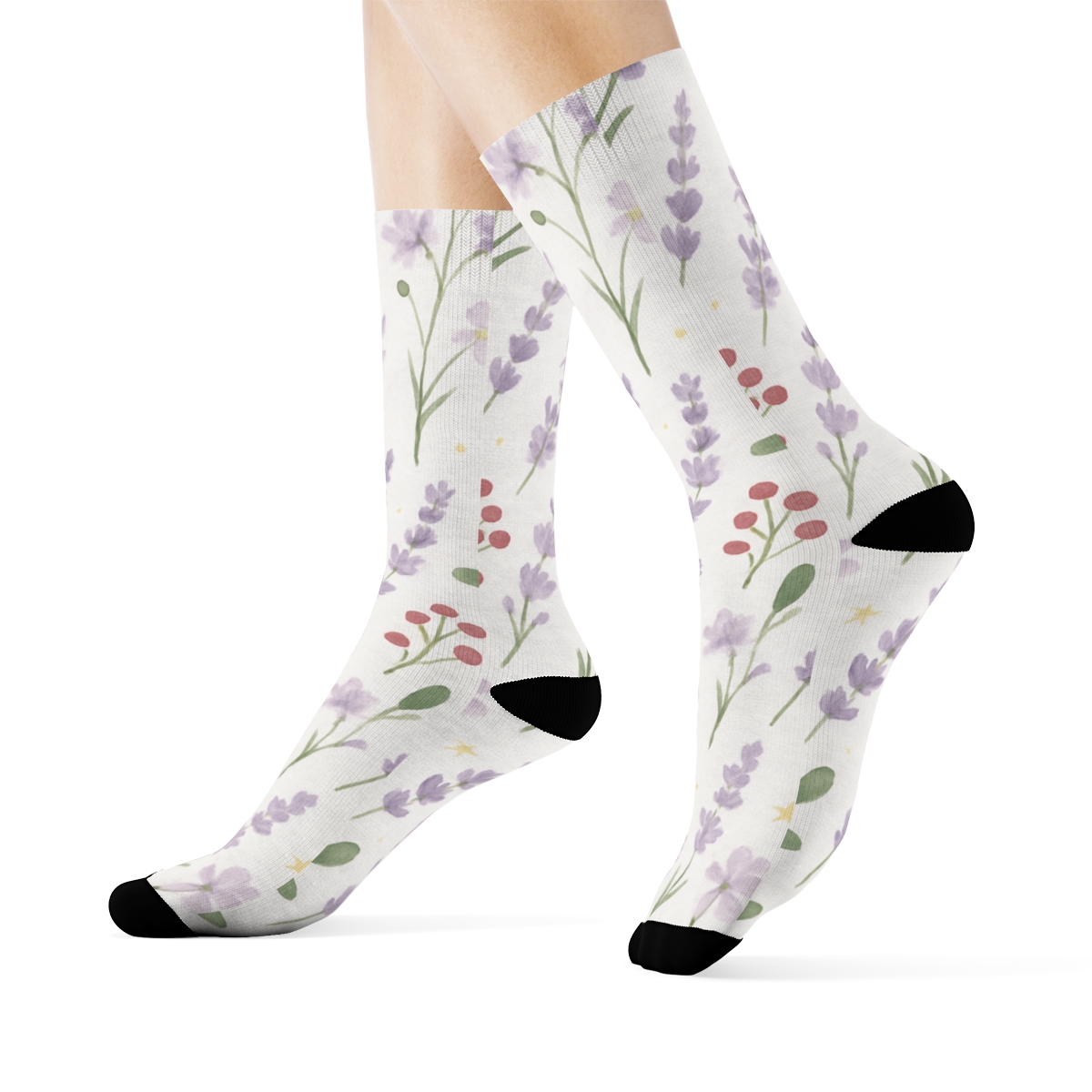 Lavender Mistletoe Wildflower Scatter On Winter White Background stylish athletic crew socks