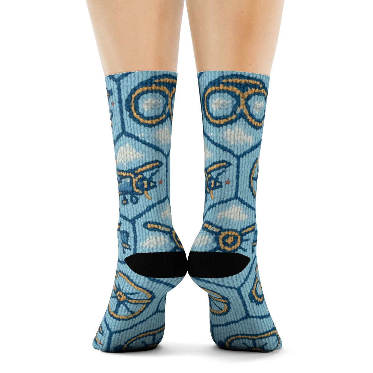 Knitted Pilot Skyway Tessellation designer printed crew socks