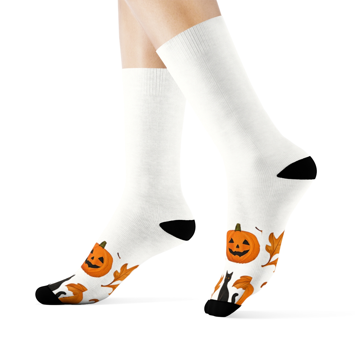 Carved Pumpkin Border Pattern On White Background trendy patterned crew socks