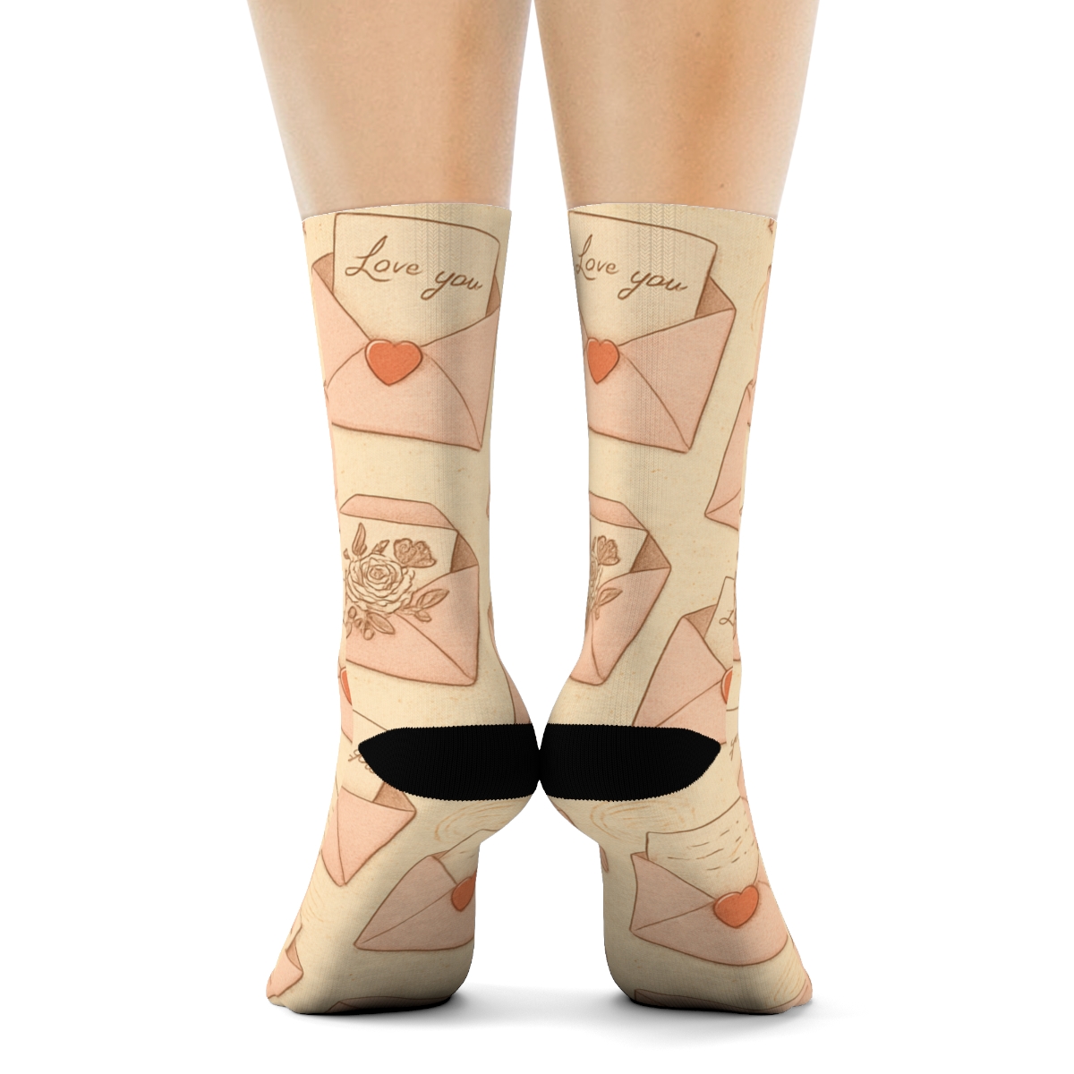 Pastel Postcard Pattern With Valentines Love Letter Envelope Parade trendy patterned crew socks