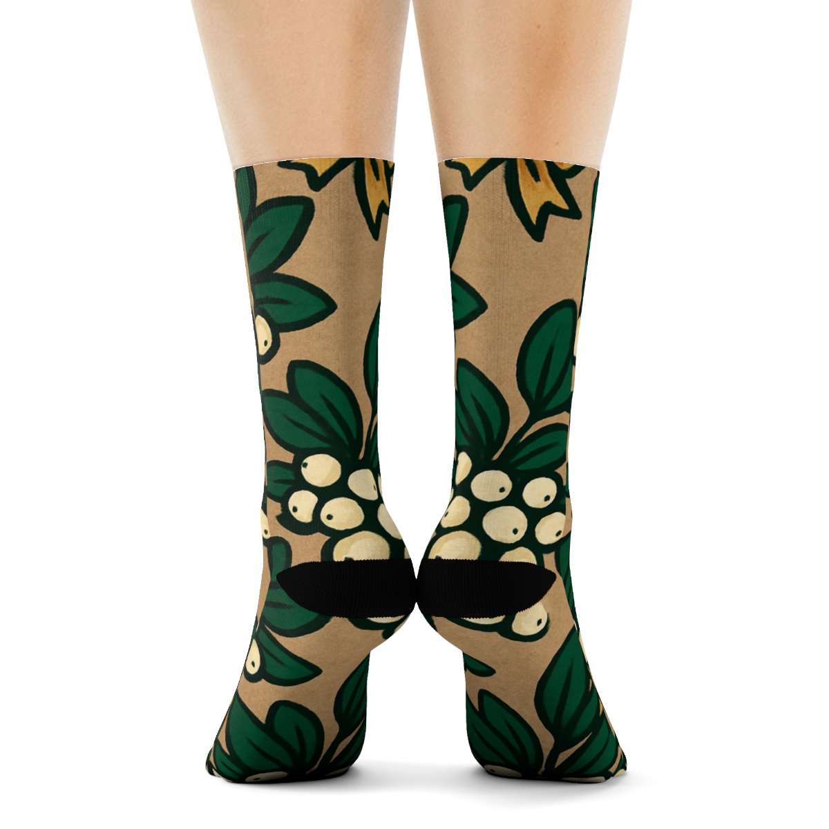 Paired Sprig Tessellation With Mistletoe custom crew socks