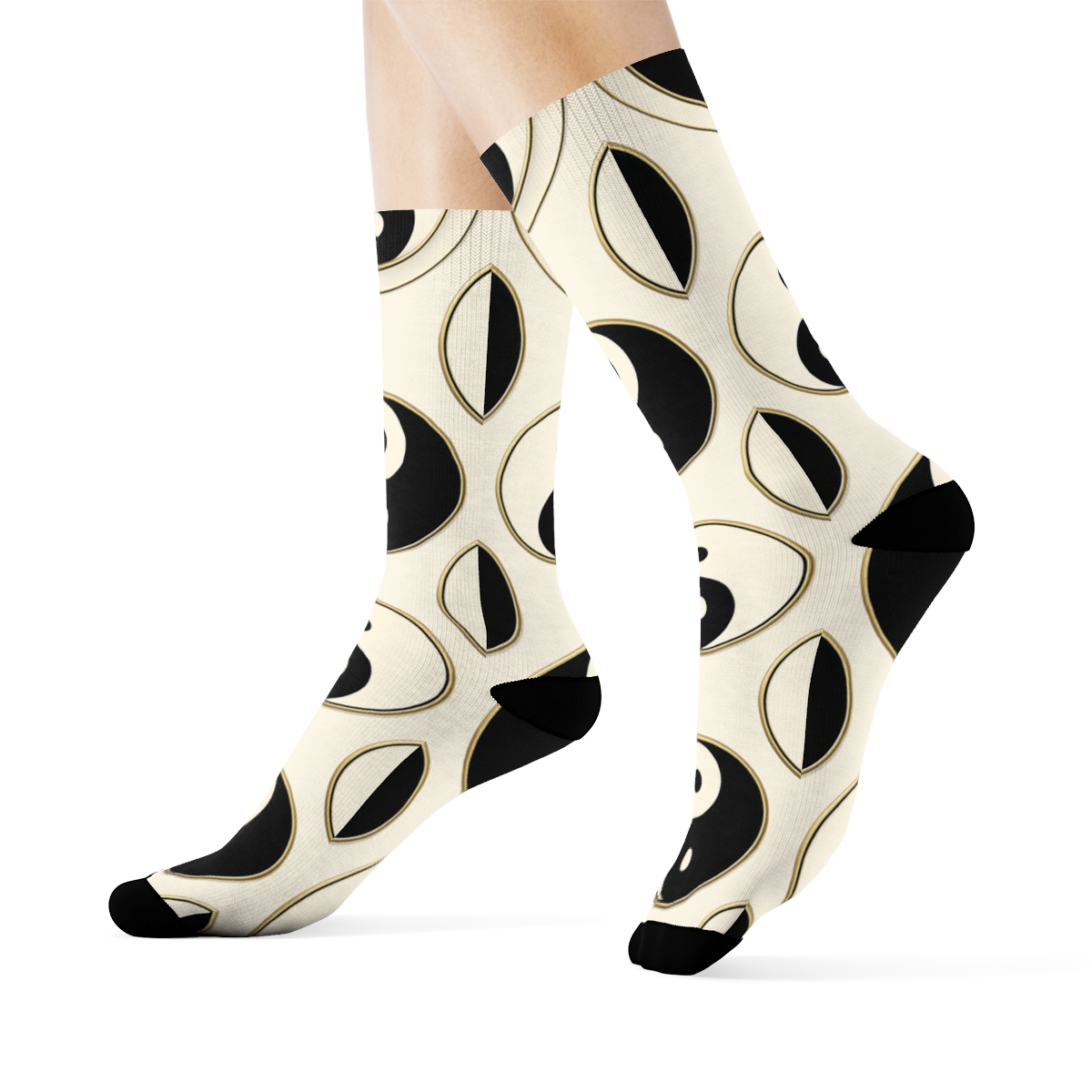 Taijitu Grid On Ivory Field comfortable cotton crew socks